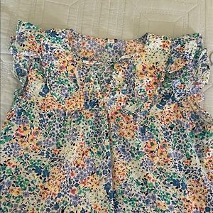 J Crew Cotton Pullover Top With Ruffle Cap Sleeves